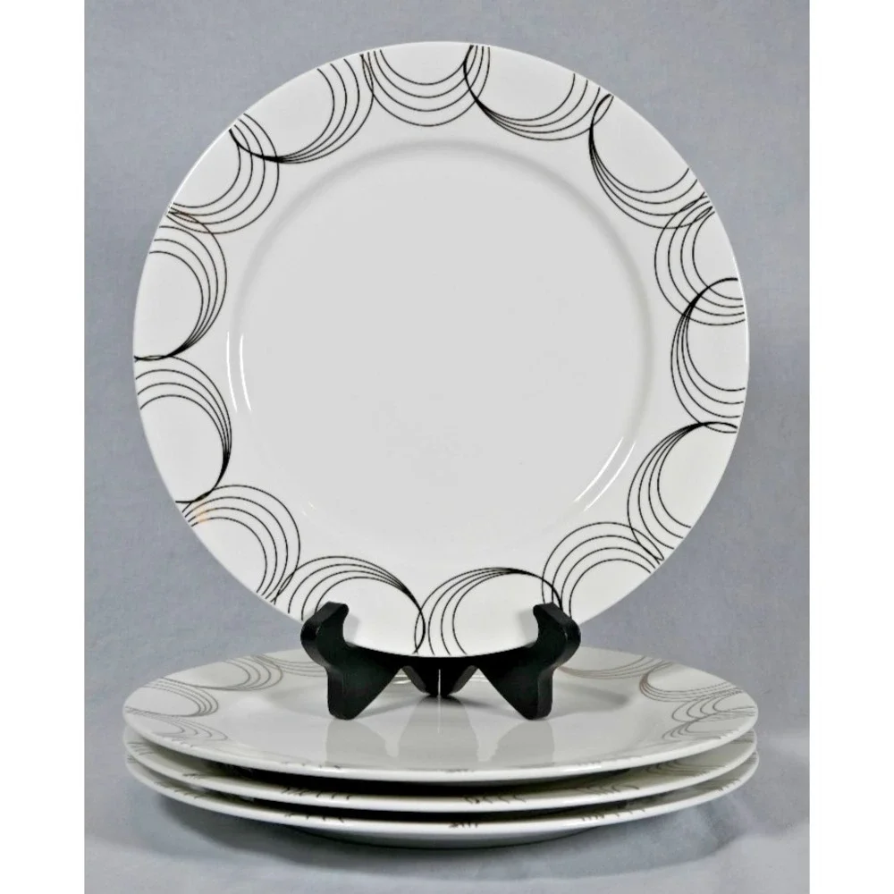 Pier 1 Opulent Metallic Dinner Plates Gold Silver Swirl Set of 4